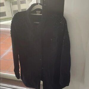 CHICO'S BEDAZZLED Black Embellished Jean Jacket W BEADS SZ 2